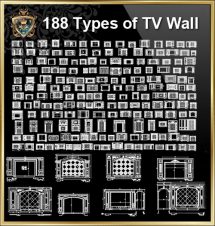 188 Types of TV Wall CAD Drawings