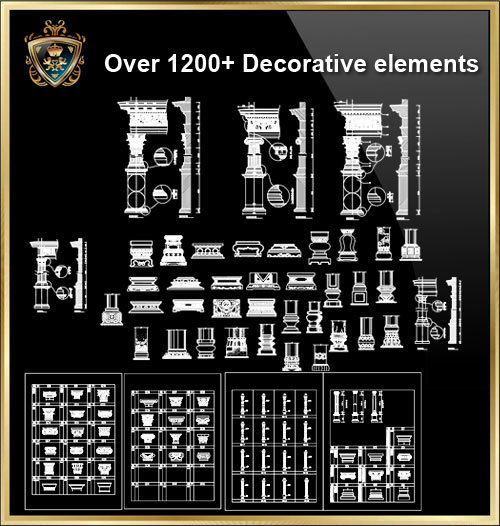 【Over 1200+ Decorative elements CAD Blocks V.2】