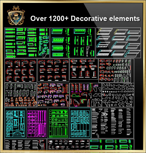 【Over 1200+ Decorative elements CAD Blocks V.3】