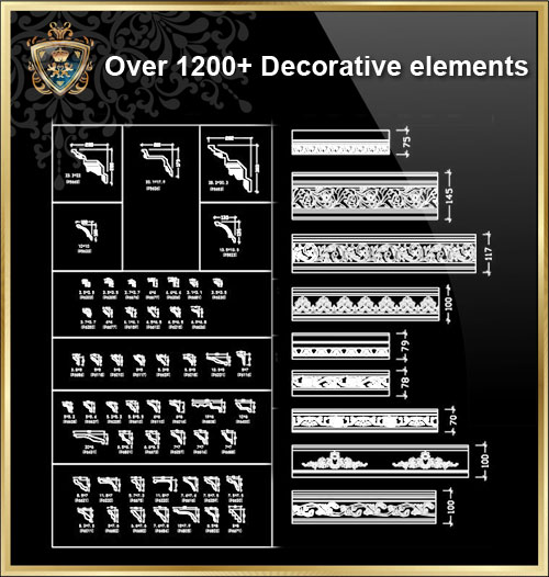 【Over 1200+ Decorative elements CAD Blocks V.4】