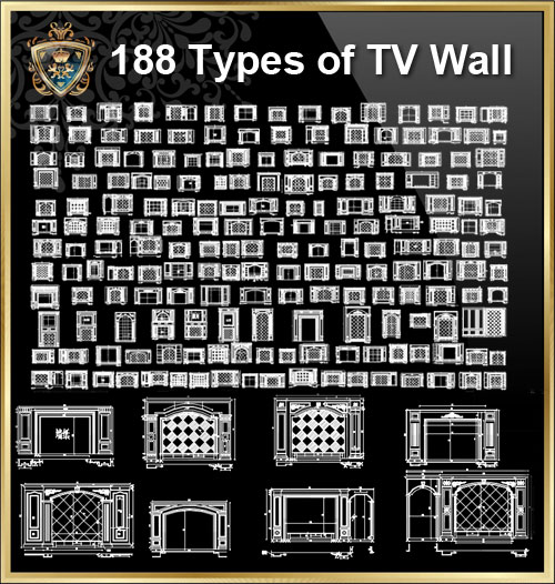 【188 Types of TV Wall CAD Drawings】
